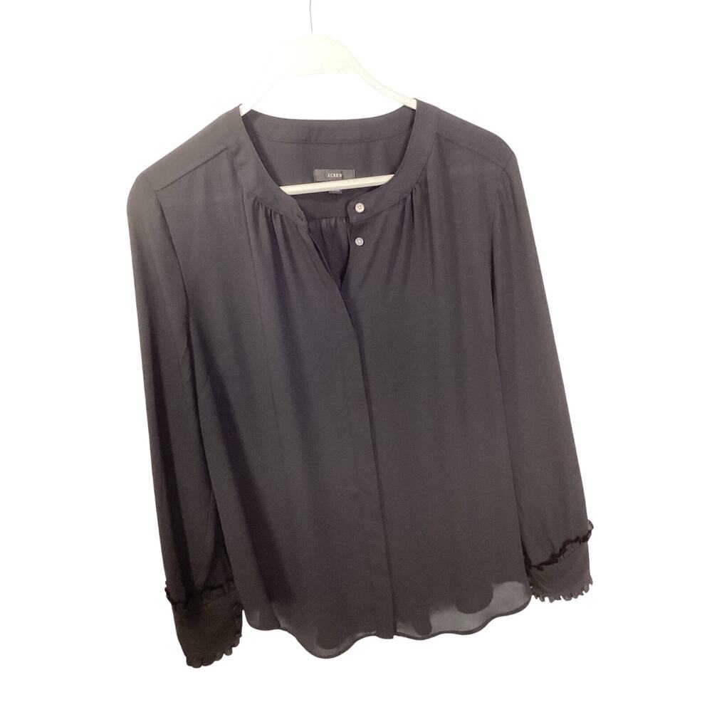 J. CREW Women's‎ Sheer Long Sleeve Ruffle Cuff Blouse Top Evening Black Size XL